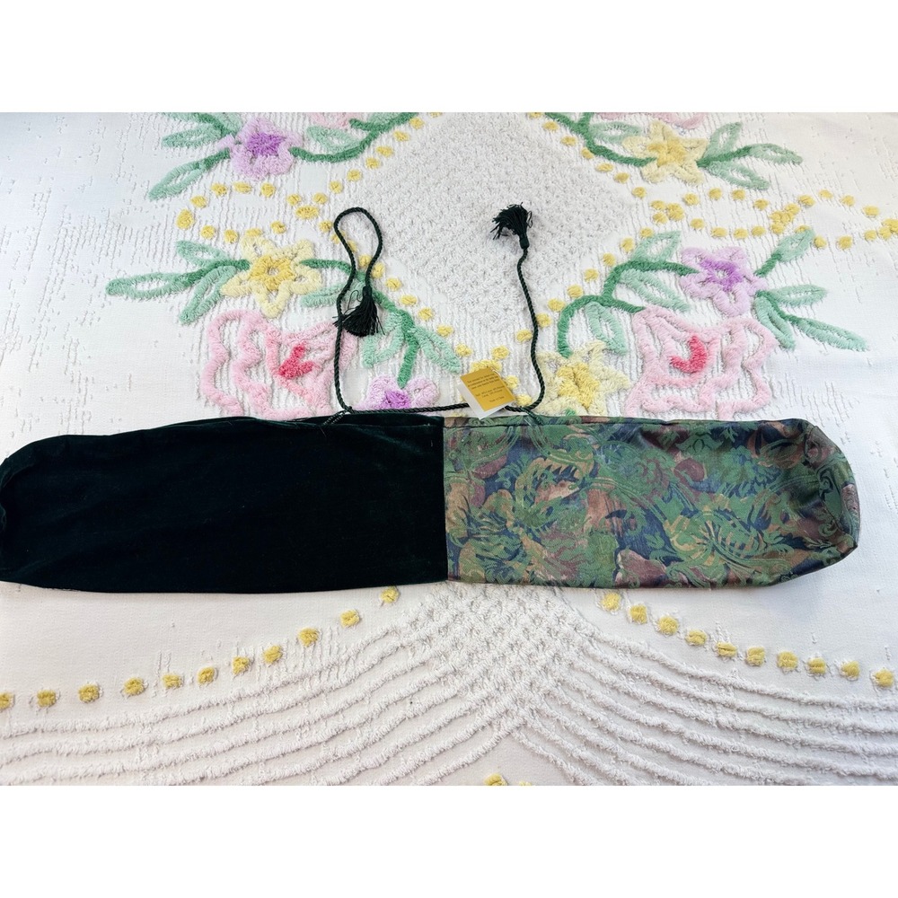 Vintage Velvet and Tapestry Wine Bottle Gift Bag Green Floral Tassel Drawstring